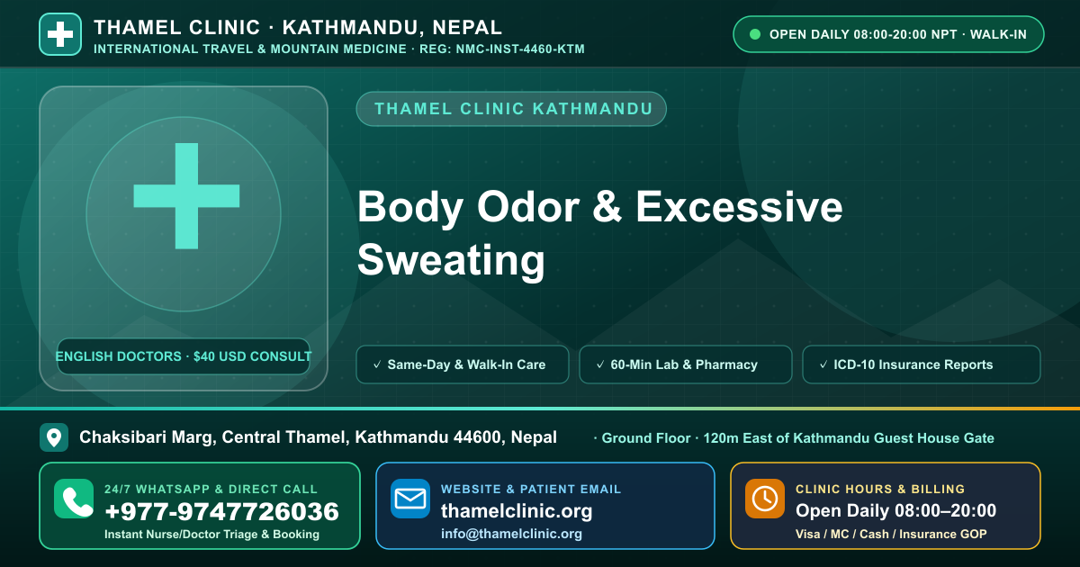 Sweating and Hyperthyroidism — Too Embarrassed — Thamel Clinic, Chaksibari Marg, Thamel, Kathmandu — Call/WhatsApp +977-9747726036