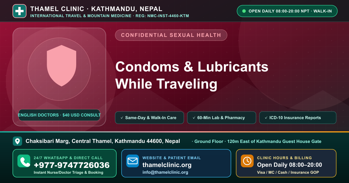 Condoms & Lubricants While Traveling — Thamel Clinic, Chaksibari Marg, Central Thamel, Kathmandu — Call/WhatsApp +977-9747726036