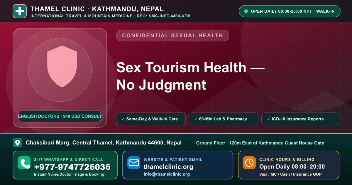 Sex Tourism Health — No Judgment — Thamel Clinic, Chaksibari Marg, Central Thamel, Kathmandu — Call/WhatsApp +977-9747726036