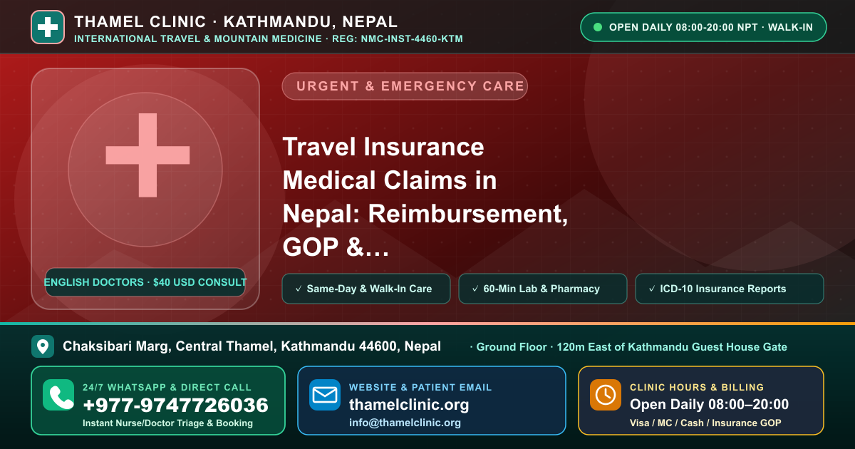Travel Insurance Medical Claims in Nepal: Reimbursement, GOP & Helicopter Rescue — Thamel Clinic (+977-9747726036), Thamel, Kathmandu