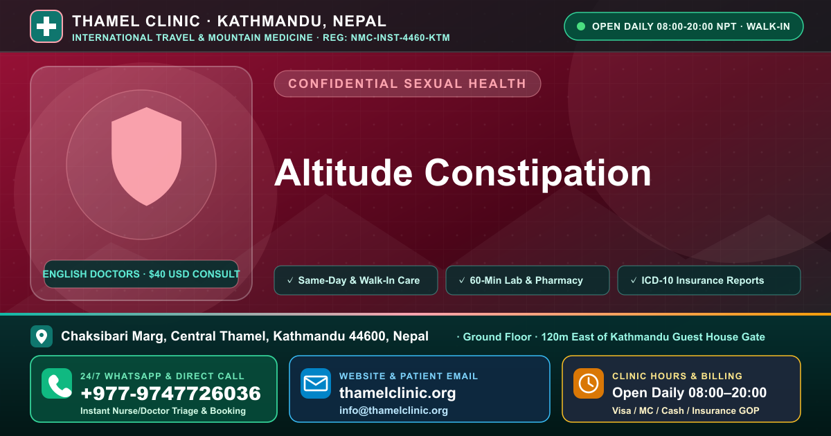 Altitude Constipation — Thamel Clinic, Chaksibari Marg, Central Thamel, Kathmandu — Call/WhatsApp +977-9747726036