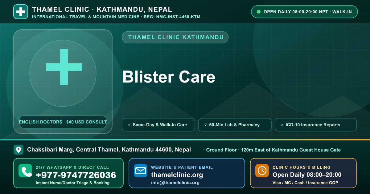 Blister Care — Thamel Clinic, Chaksibari Marg, Central Thamel, Kathmandu — Call/WhatsApp +977-9747726036