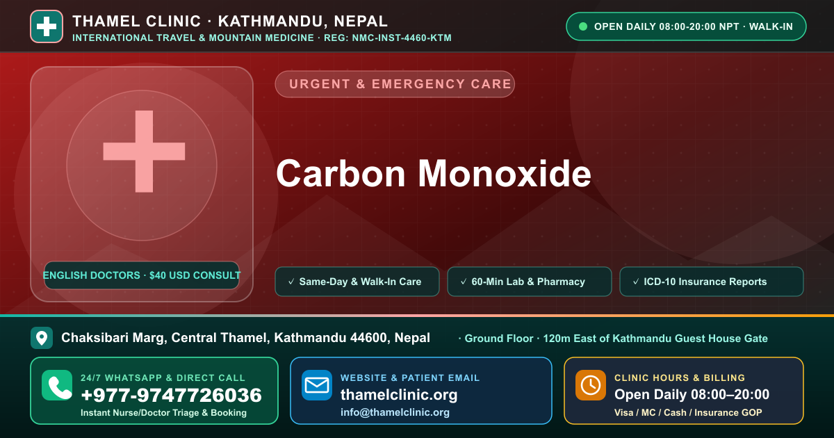 Carbon Monoxide — Thamel Clinic, Chaksibari Marg, Central Thamel, Kathmandu — Call/WhatsApp +977-9747726036