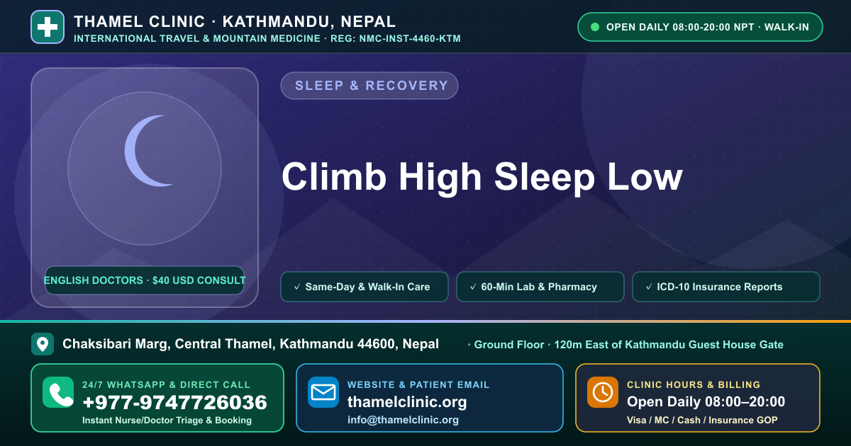 Climb High Sleep Low — Thamel Clinic, Chaksibari Marg, Central Thamel, Kathmandu — Call/WhatsApp +977-9747726036
