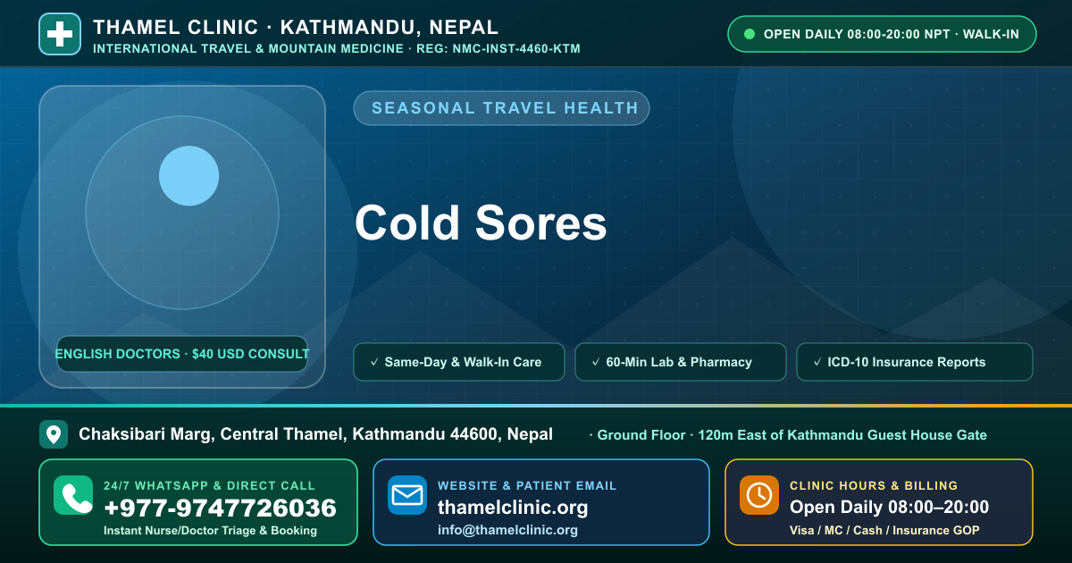 Cold Sores — Thamel Clinic, Chaksibari Marg, Central Thamel, Kathmandu — Call/WhatsApp +977-9747726036