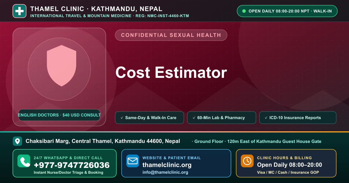 Cost Estimator — Thamel Clinic, Chaksibari Marg, Central Thamel, Kathmandu — Call/WhatsApp +977-9747726036