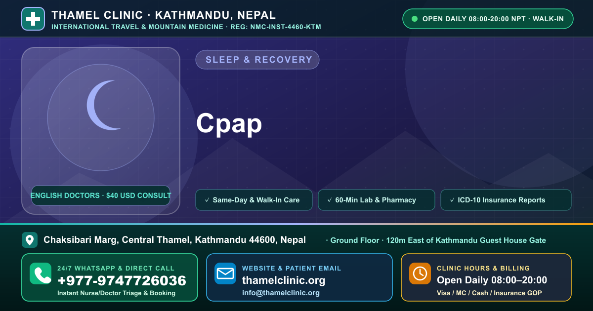 Cpap — Thamel Clinic, Chaksibari Marg, Central Thamel, Kathmandu — Call/WhatsApp +977-9747726036