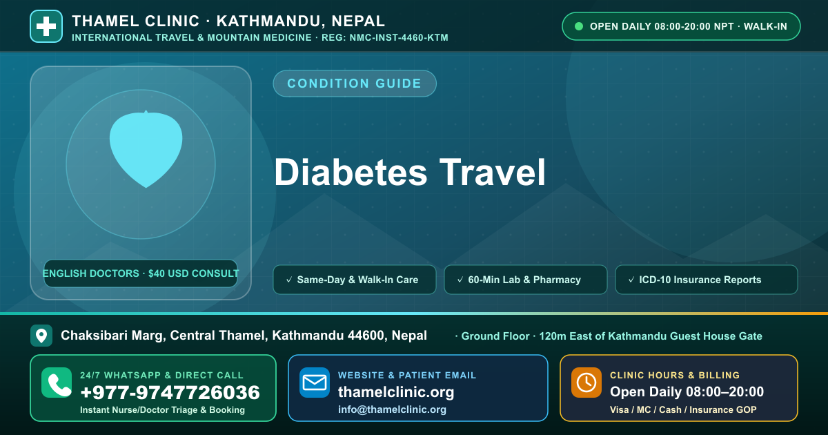 Diabetes Travel — Thamel Clinic, Chaksibari Marg, Central Thamel, Kathmandu — Call/WhatsApp +977-9747726036