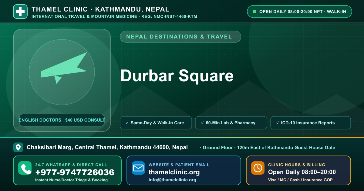 Durbar Square — Thamel Clinic, Chaksibari Marg, Central Thamel, Kathmandu — Call/WhatsApp +977-9747726036