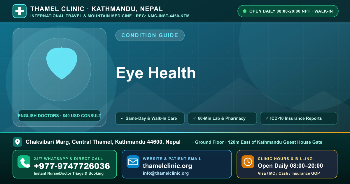Eye Health — Thamel Clinic, Chaksibari Marg, Central Thamel, Kathmandu — Call/WhatsApp +977-9747726036