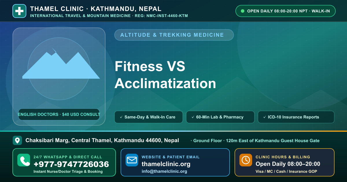 Fitness VS Acclimatization — Thamel Clinic, Chaksibari Marg, Central Thamel, Kathmandu — Call/WhatsApp +977-9747726036