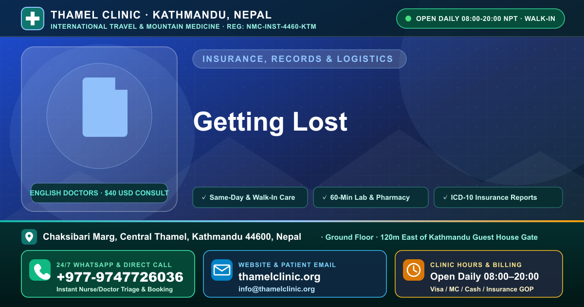 Getting Lost — Thamel Clinic, Chaksibari Marg, Central Thamel, Kathmandu — Call/WhatsApp +977-9747726036