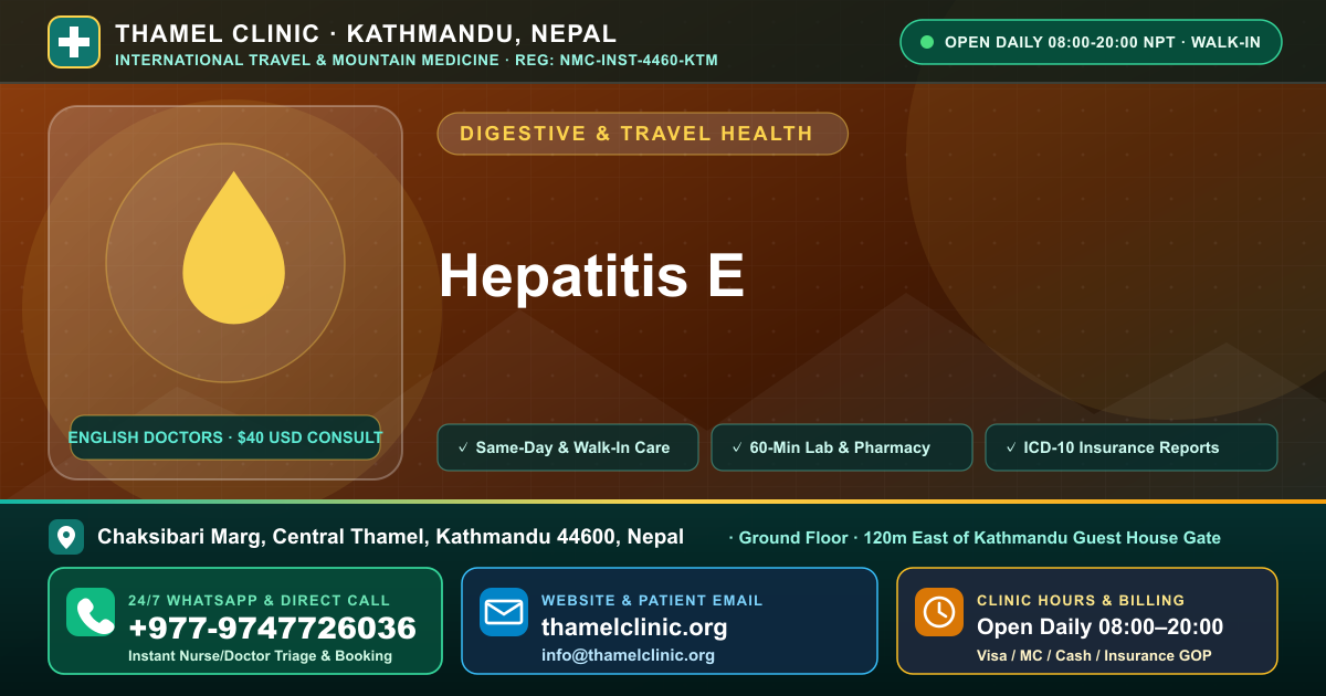 Hepatitis E — Thamel Clinic, Chaksibari Marg, Central Thamel, Kathmandu — Call/WhatsApp +977-9747726036