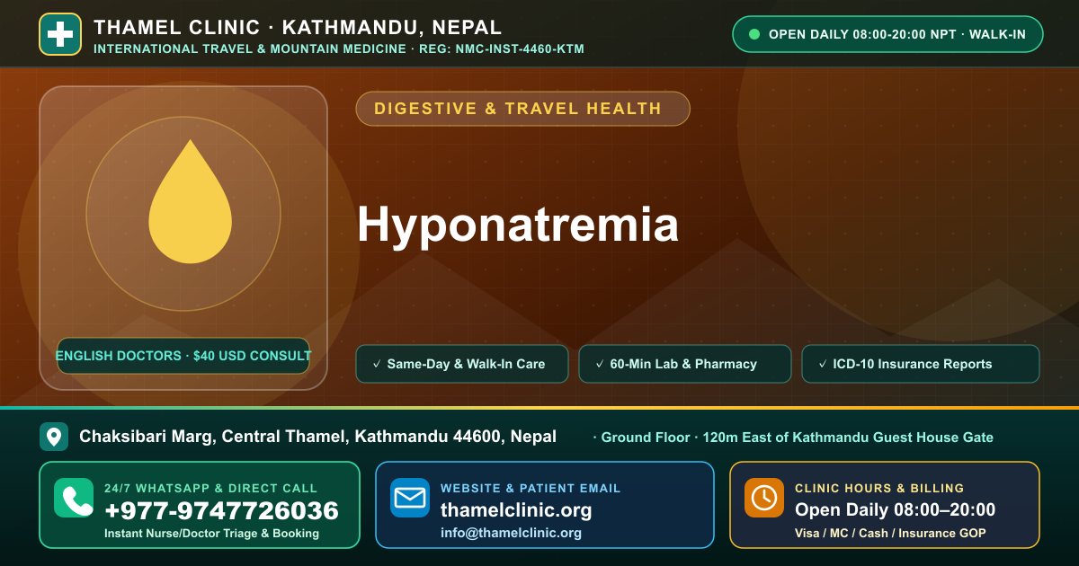 Hyponatremia — Thamel Clinic, Chaksibari Marg, Central Thamel, Kathmandu — Call/WhatsApp +977-9747726036