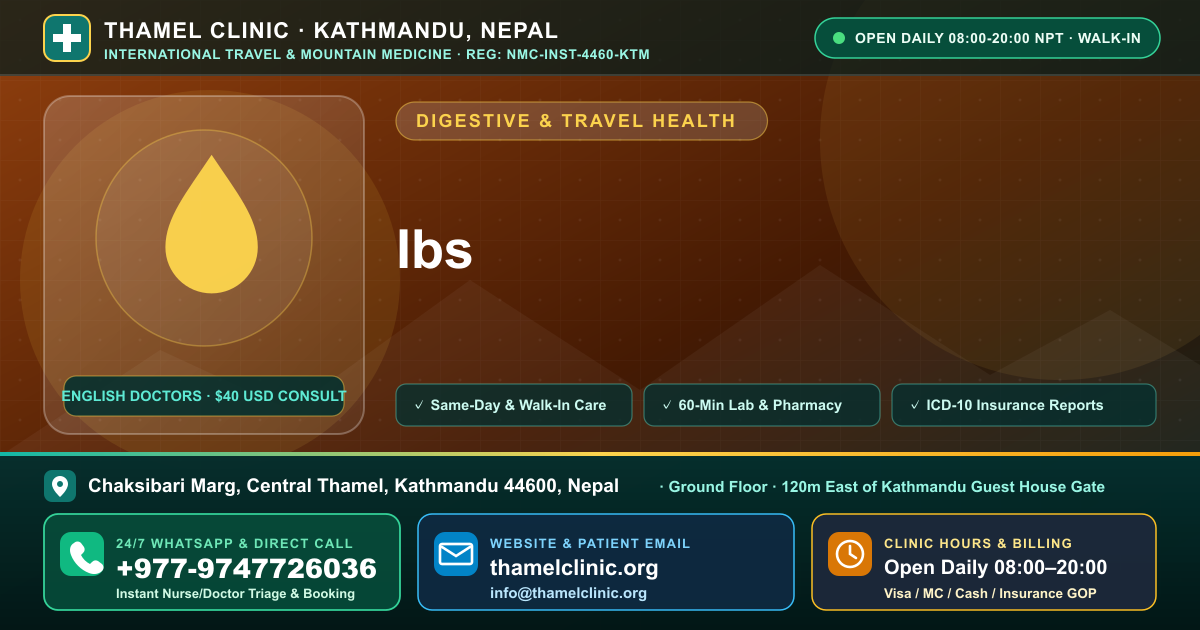 Ibs — Thamel Clinic, Chaksibari Marg, Central Thamel, Kathmandu — Call/WhatsApp +977-9747726036