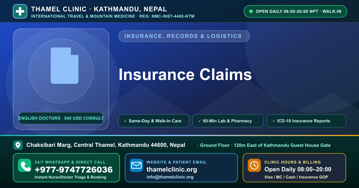 Insurance Claims — Thamel Clinic, Chaksibari Marg, Central Thamel, Kathmandu — Call/WhatsApp +977-9747726036