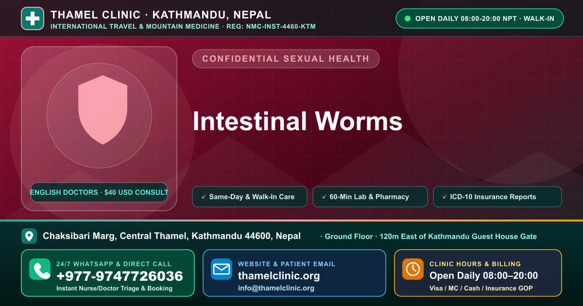 Intestinal Worms — Thamel Clinic, Chaksibari Marg, Central Thamel, Kathmandu — Call/WhatsApp +977-9747726036