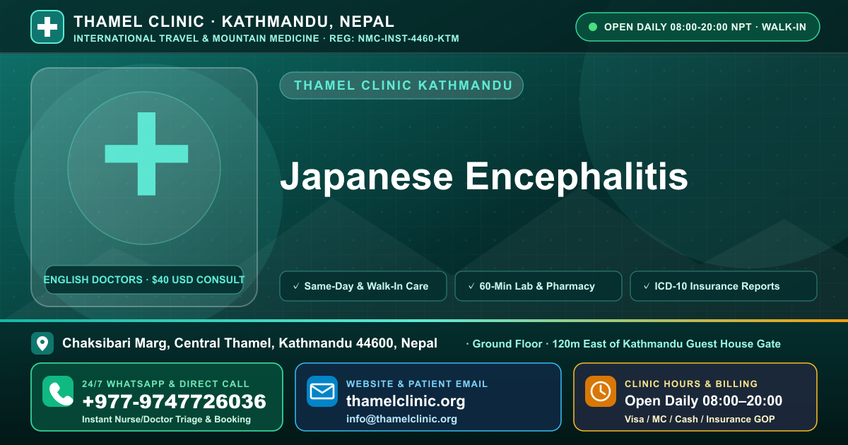 Japanese Encephalitis — Thamel Clinic, Chaksibari Marg, Central Thamel, Kathmandu — Call/WhatsApp +977-9747726036