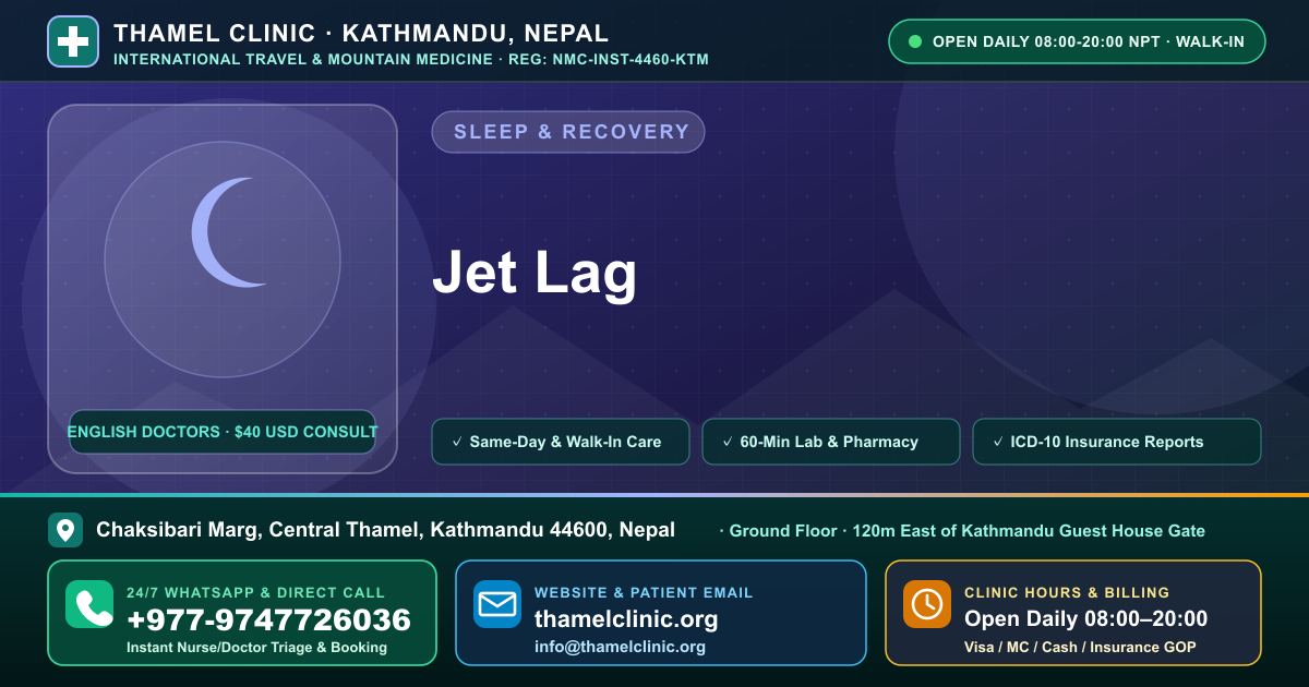 Jet Lag — Thamel Clinic, Chaksibari Marg, Central Thamel, Kathmandu — Call/WhatsApp +977-9747726036
