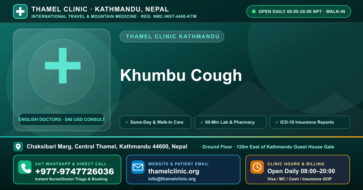 Khumbu Cough — Thamel Clinic, Chaksibari Marg, Central Thamel, Kathmandu — Call/WhatsApp +977-9747726036
