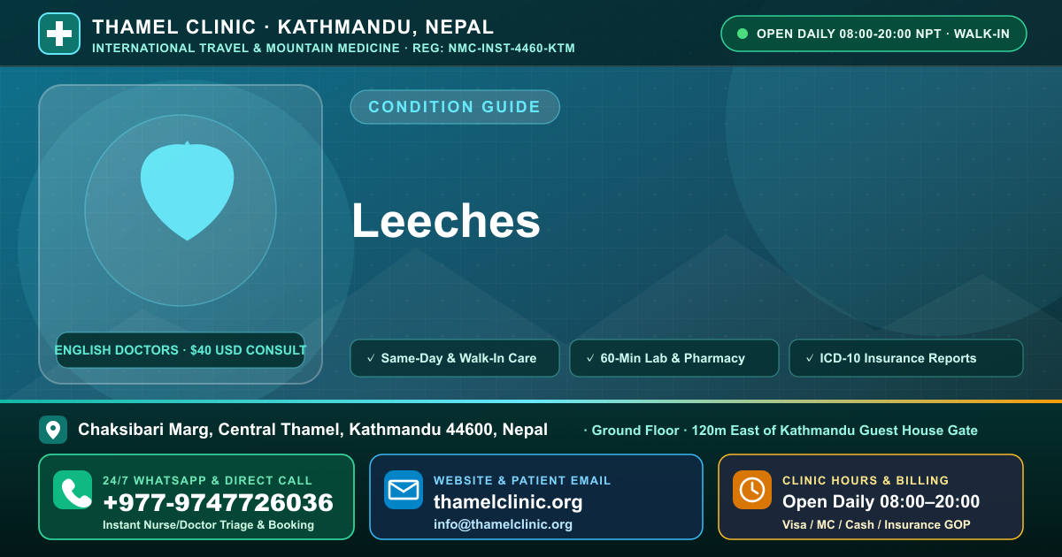 Leeches — Thamel Clinic, Chaksibari Marg, Central Thamel, Kathmandu — Call/WhatsApp +977-9747726036