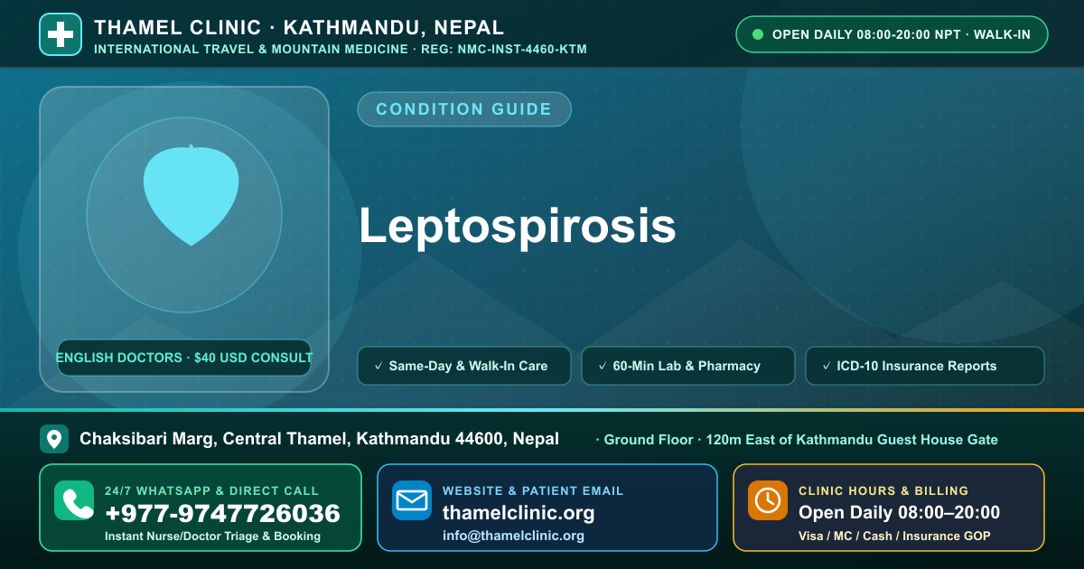 Leptospirosis — Thamel Clinic, Chaksibari Marg, Central Thamel, Kathmandu — Call/WhatsApp +977-9747726036