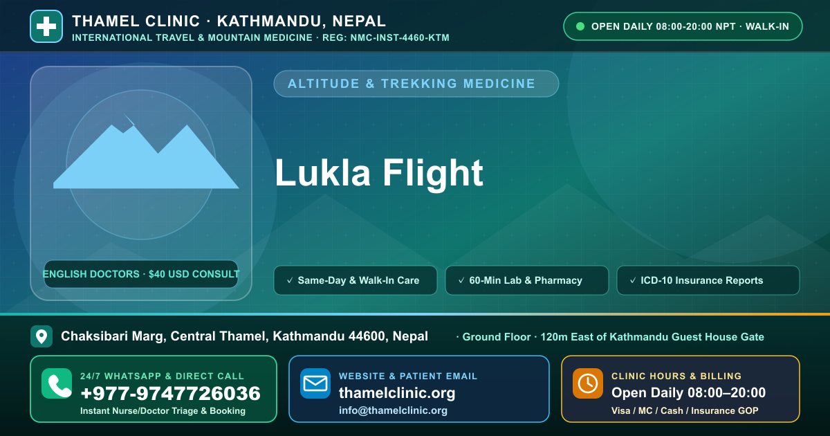 Lukla Flight — Thamel Clinic, Chaksibari Marg, Central Thamel, Kathmandu — Call/WhatsApp +977-9747726036