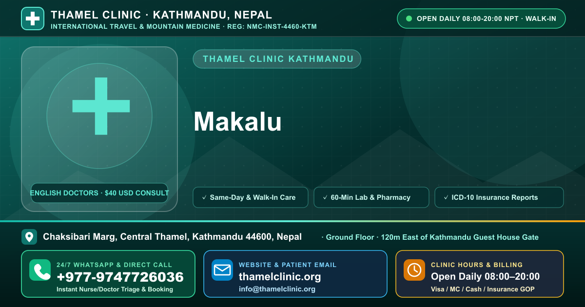 Makalu — Thamel Clinic, Chaksibari Marg, Central Thamel, Kathmandu — Call/WhatsApp +977-9747726036