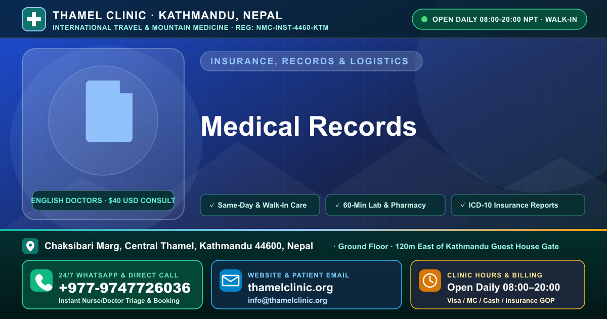 Medical Records — Thamel Clinic, Chaksibari Marg, Central Thamel, Kathmandu — Call/WhatsApp +977-9747726036
