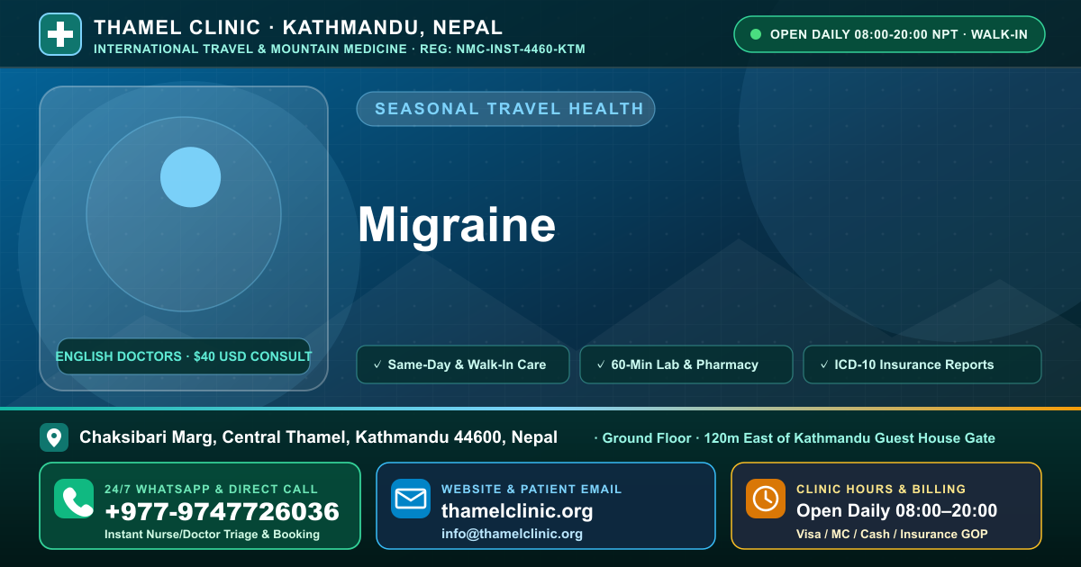 Migraine — Thamel Clinic, Chaksibari Marg, Central Thamel, Kathmandu — Call/WhatsApp +977-9747726036
