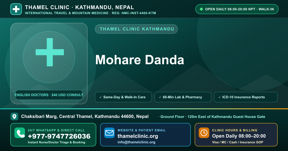 Mohare Danda — Thamel Clinic, Chaksibari Marg, Central Thamel, Kathmandu — Call/WhatsApp +977-9747726036