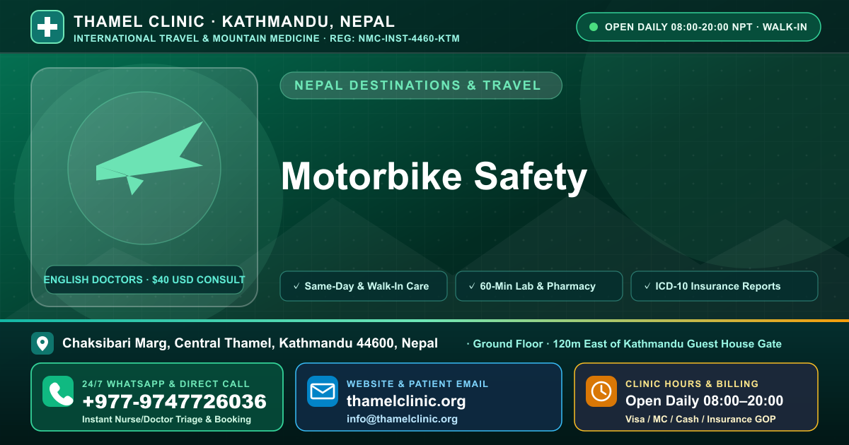 Motorbike Safety — Thamel Clinic, Chaksibari Marg, Central Thamel, Kathmandu — Call/WhatsApp +977-9747726036