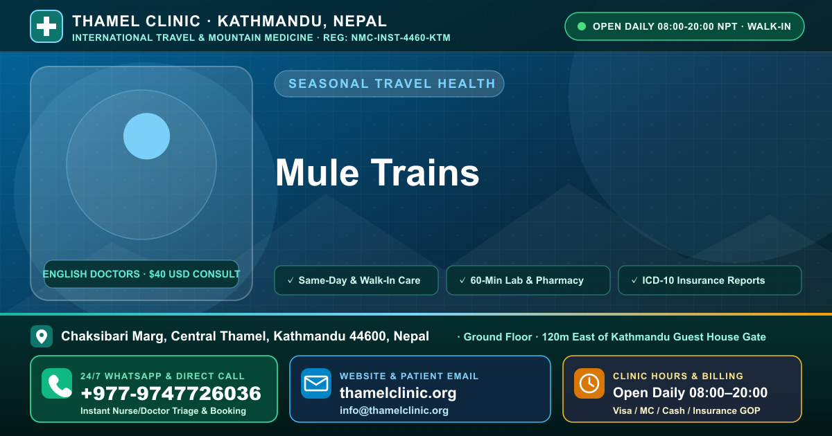 Mule Trains — Thamel Clinic, Chaksibari Marg, Central Thamel, Kathmandu — Call/WhatsApp +977-9747726036