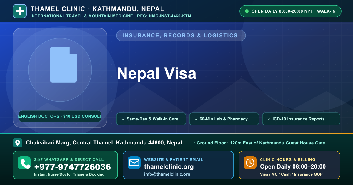 Nepal Visa — Thamel Clinic, Chaksibari Marg, Central Thamel, Kathmandu — Call/WhatsApp +977-9747726036