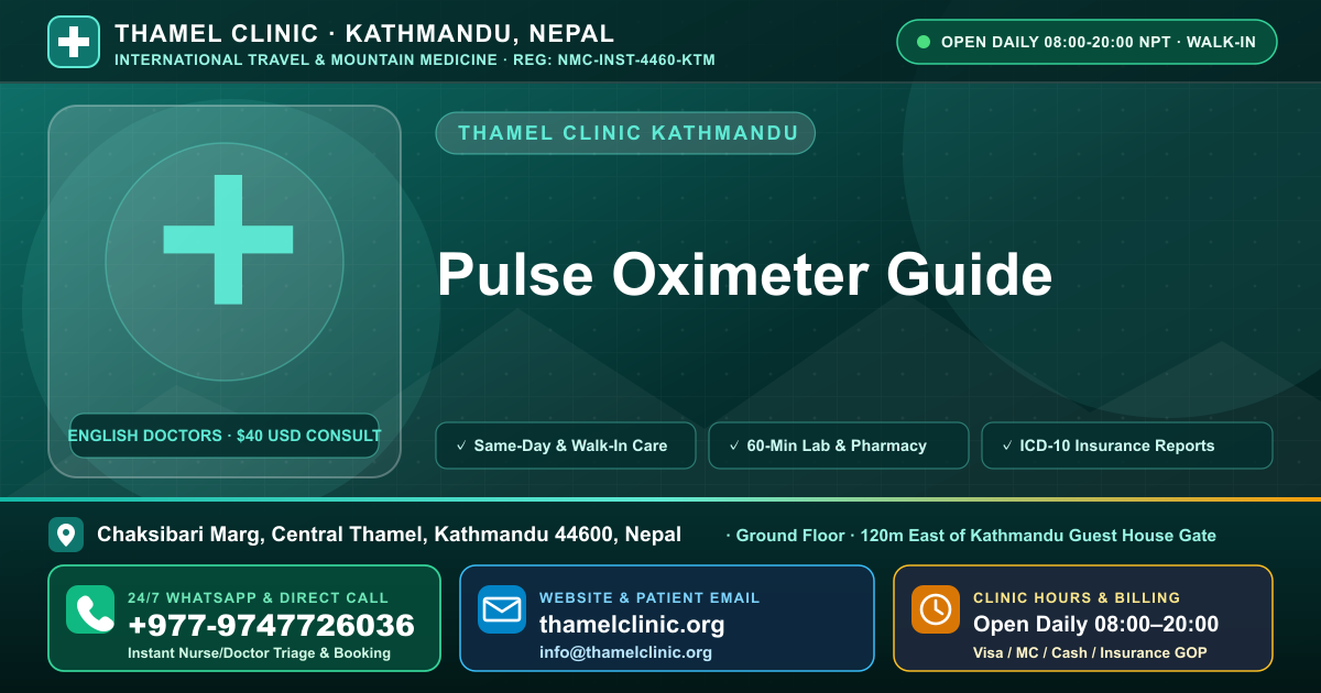 Pulse Oximeter Guide — Thamel Clinic, Chaksibari Marg, Central Thamel, Kathmandu — Call/WhatsApp +977-9747726036