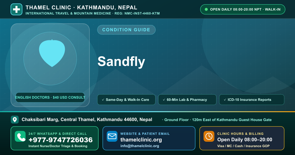 Sandfly — Thamel Clinic, Chaksibari Marg, Central Thamel, Kathmandu — Call/WhatsApp +977-9747726036