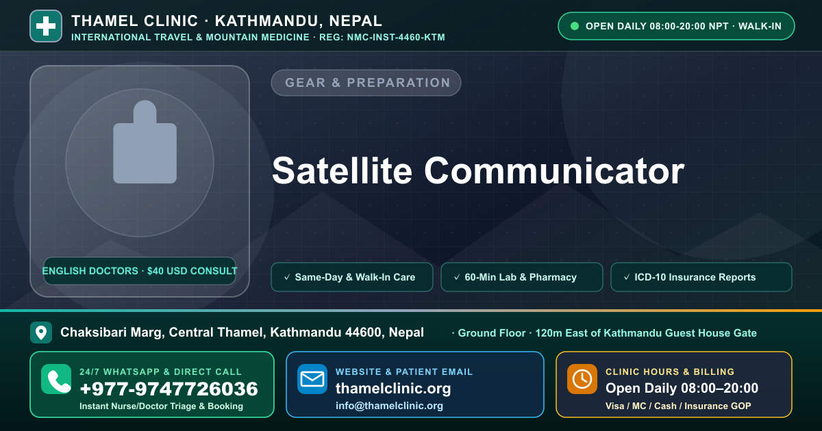 Satellite Communicator — Thamel Clinic, Chaksibari Marg, Central Thamel, Kathmandu — Call/WhatsApp +977-9747726036