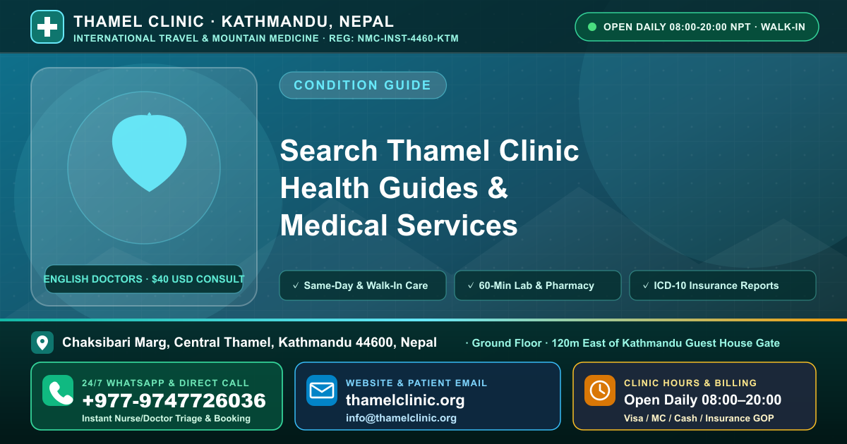 Search Thamel Clinic Health Guides & Medical Services — Thamel Clinic, Chaksibari Marg, Central Thamel, Kathmandu — Call/WhatsApp +977-9747726036