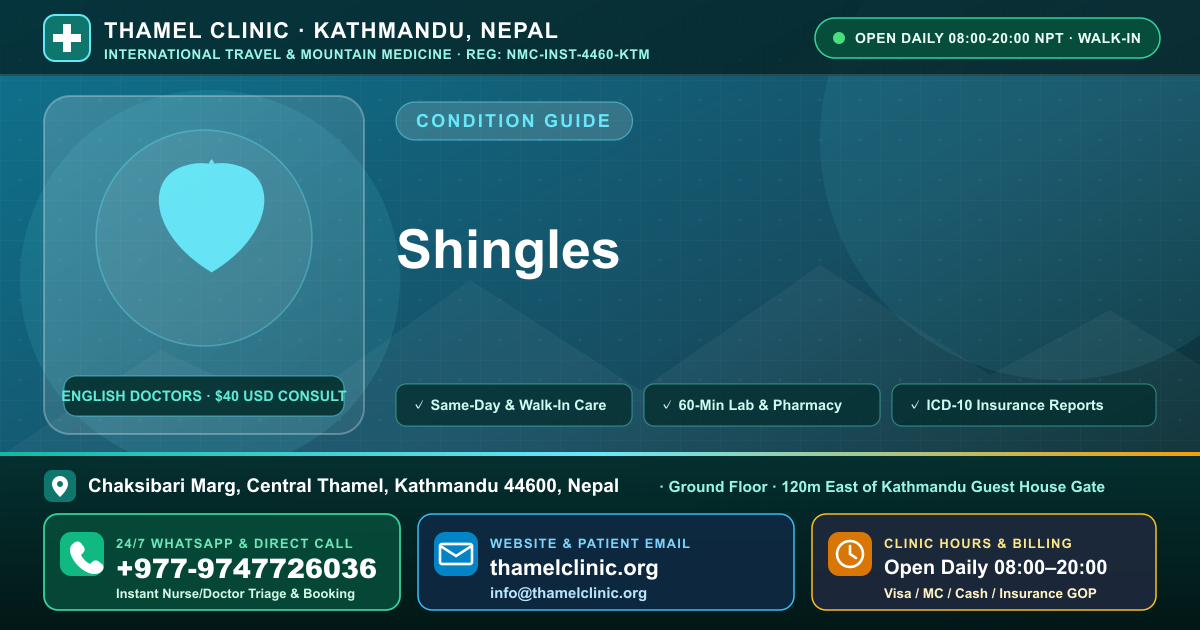 Shingles — Thamel Clinic, Chaksibari Marg, Central Thamel, Kathmandu — Call/WhatsApp +977-9747726036