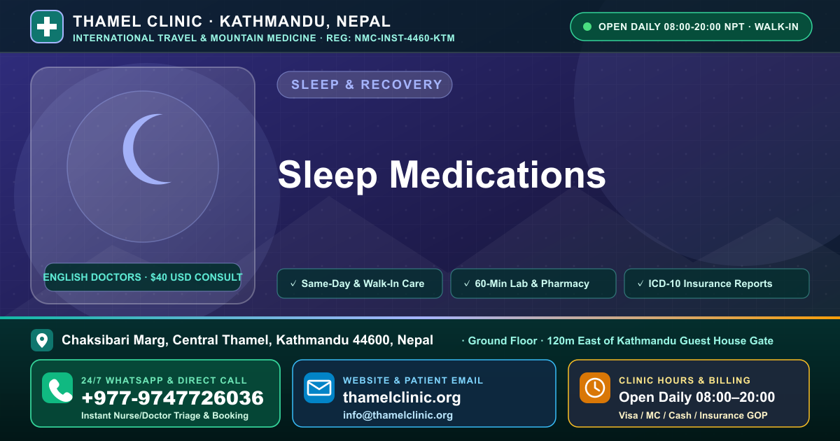 Sleep Medications — Thamel Clinic, Chaksibari Marg, Central Thamel, Kathmandu — Call/WhatsApp +977-9747726036