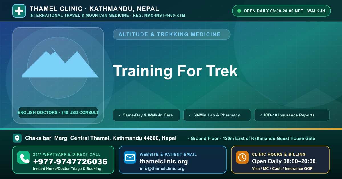 Training For Trek — Thamel Clinic, Chaksibari Marg, Central Thamel, Kathmandu — Call/WhatsApp +977-9747726036