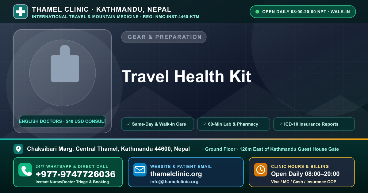 Travel Health Kit — Thamel Clinic, Chaksibari Marg, Central Thamel, Kathmandu — Call/WhatsApp +977-9747726036