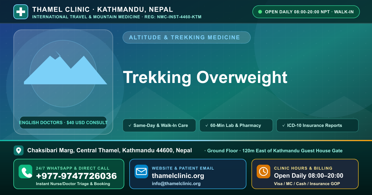 Trekking Overweight — Thamel Clinic, Chaksibari Marg, Central Thamel, Kathmandu — Call/WhatsApp +977-9747726036