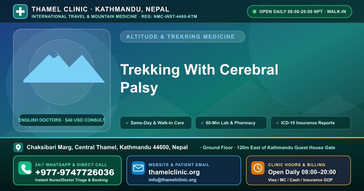 Trekking With Cerebral Palsy — Thamel Clinic, Chaksibari Marg, Central Thamel, Kathmandu — Call/WhatsApp +977-9747726036