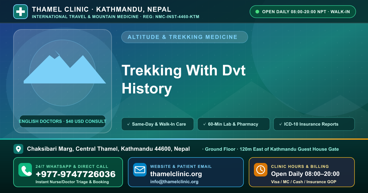 Trekking With Dvt History — Thamel Clinic, Chaksibari Marg, Central Thamel, Kathmandu — Call/WhatsApp +977-9747726036