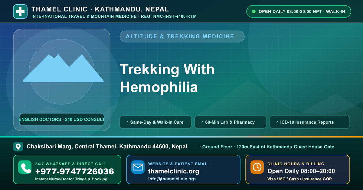 Trekking With Hemophilia — Thamel Clinic, Chaksibari Marg, Central Thamel, Kathmandu — Call/WhatsApp +977-9747726036