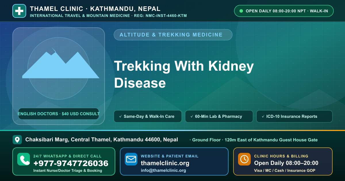 Trekking With Kidney Disease — Thamel Clinic, Chaksibari Marg, Central Thamel, Kathmandu — Call/WhatsApp +977-9747726036