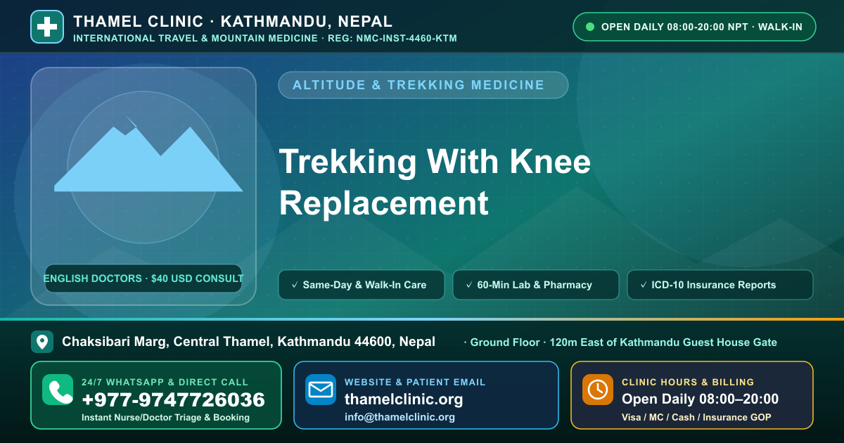 Trekking With Knee Replacement — Thamel Clinic, Chaksibari Marg, Central Thamel, Kathmandu — Call/WhatsApp +977-9747726036