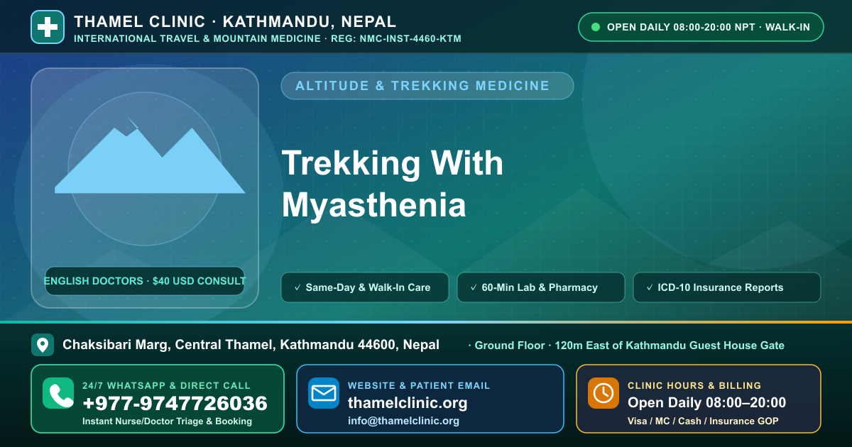 Trekking With Myasthenia — Thamel Clinic, Chaksibari Marg, Central Thamel, Kathmandu — Call/WhatsApp +977-9747726036