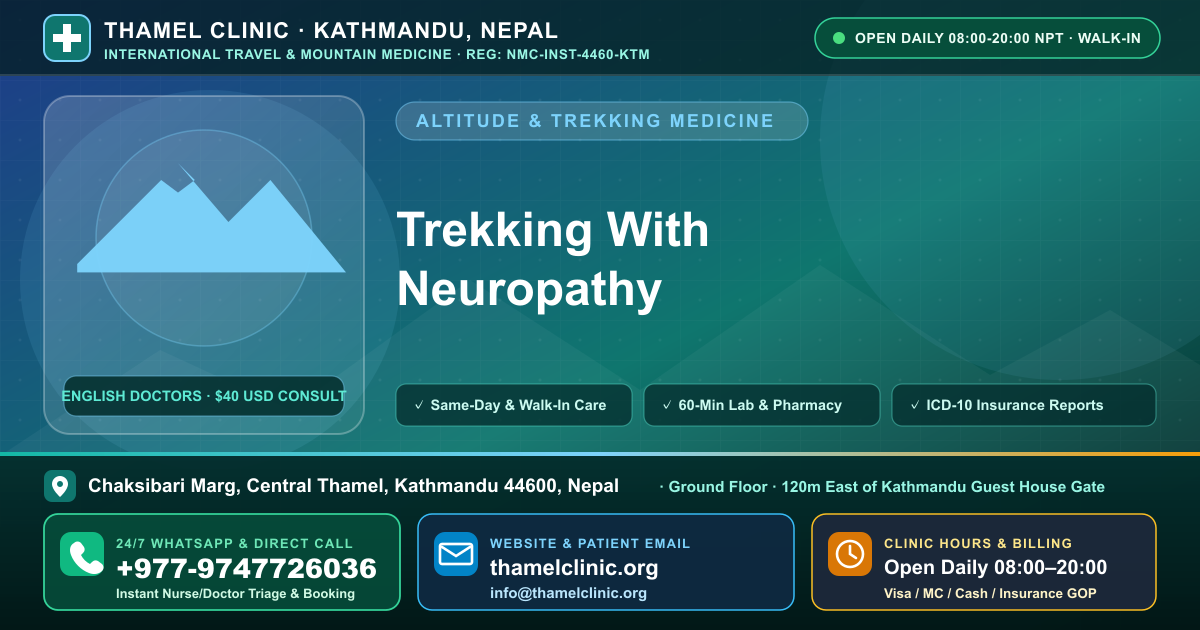 Trekking With Neuropathy — Thamel Clinic, Chaksibari Marg, Central Thamel, Kathmandu — Call/WhatsApp +977-9747726036